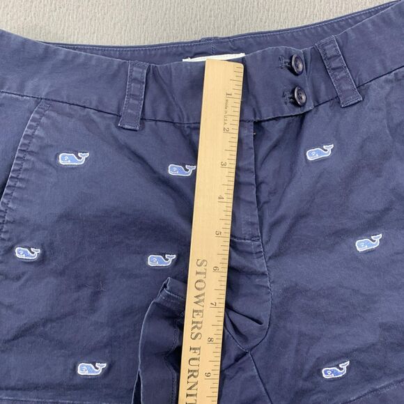 Vineyard Vines Shorts Womens 2 Navy Blue Chino Embroidered Whale Preppy Casual - Picture 6 of 13